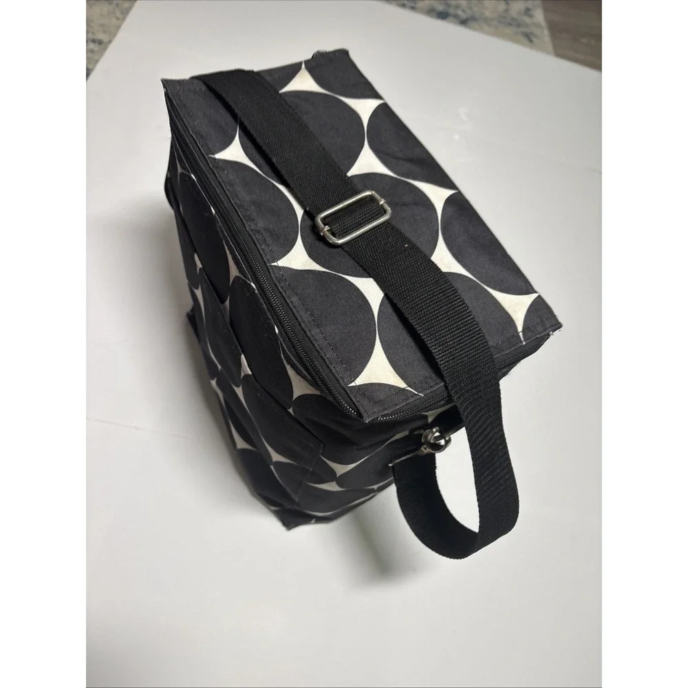 Thirty-One Picnic Thermal Insulated Cooler Bag Tote /w Strap Black Polka Dot EUC